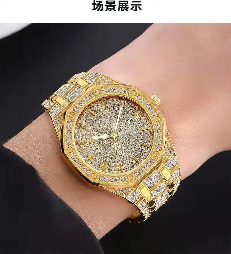 Luxury Watch for Men Hip hop Iced Out Sliver Gold Watch Men Rhinestone Wristwatch Diamond Watch Gift for Men Relojes Para Mujer