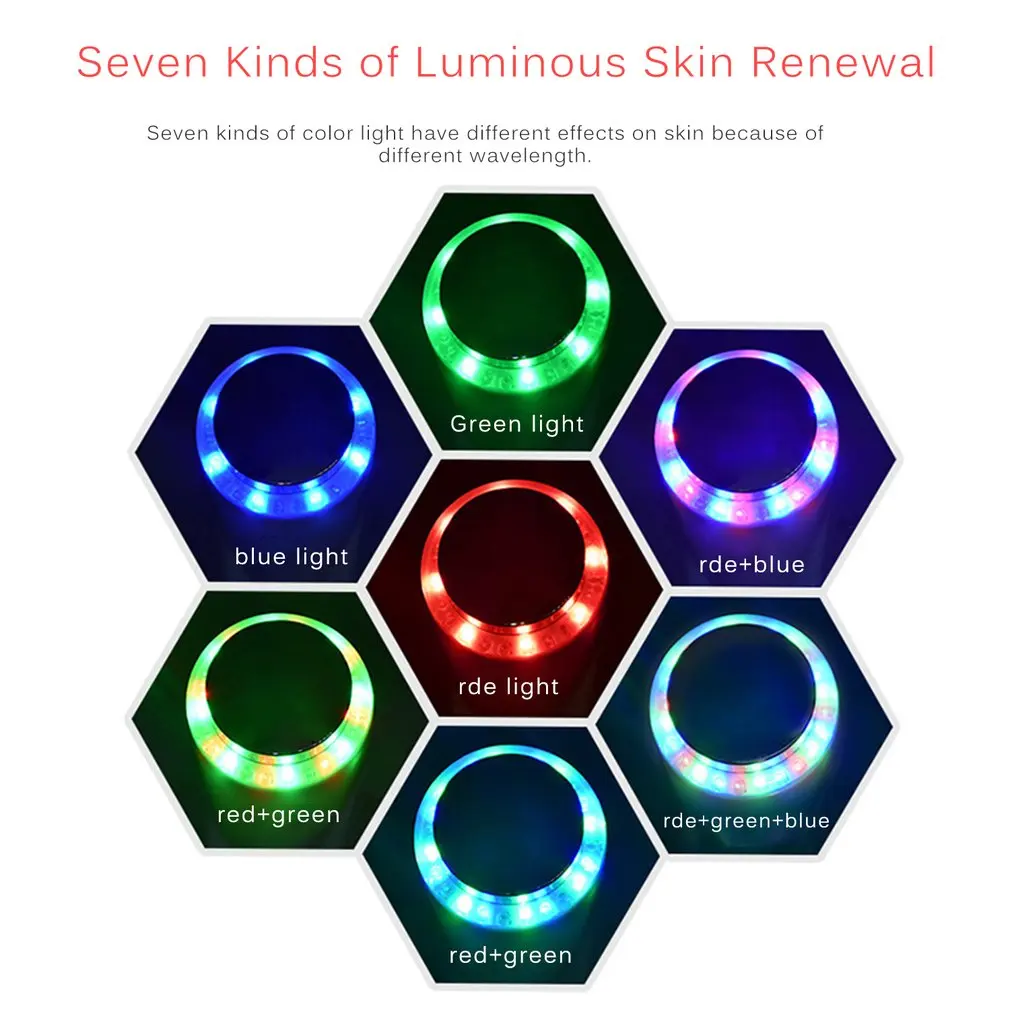  3MH 7 Colors LED Photon Ultrasonic Beauty Instrument Lifting Face Lift Massager Cleaner Wrinkle Rem