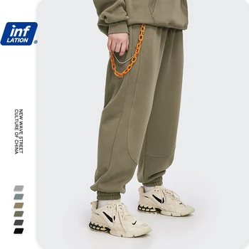 INFLATION Fleece Loose Fit Men Sweatpant In Pure Color 2020 Winter Elastic Waist Sweatpant Streetwear Men Outdoor Pants 3206W 3