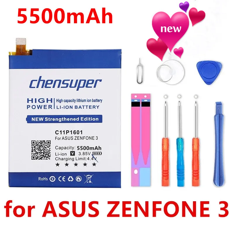 chensuper new C11P1601 5500mAh Battery for ASUS ZENFONE 3 ZENFONE3 ZE520KL Batteries ZenFone live Z017DA ZB501KL A007 | Мобильные