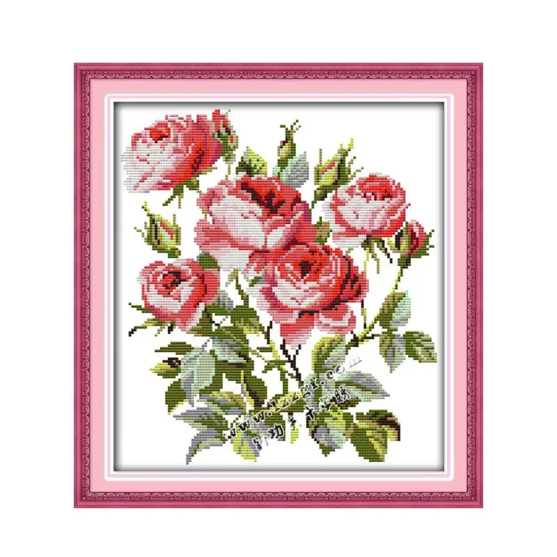 

Blooming roses cross stitch kit flower 14ct printed fabric canvas stitching embroidery DIY handmade needlework