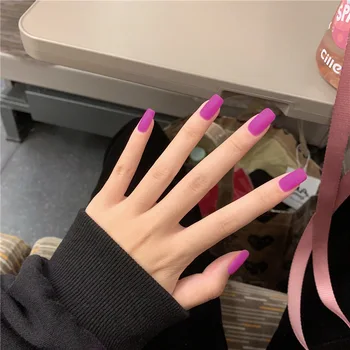 

24Pcs/boxed Pink Pure Color Mid-length Square Head matte false nails Women Wearable Full Cover acrylic artificial nail with glue