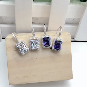 

Drop Earrings 925 Silver Eardrop Geometric Square Zircon Crystal Delicate Trendy Cute Temperamen Best Friend Gift Anti Allergy