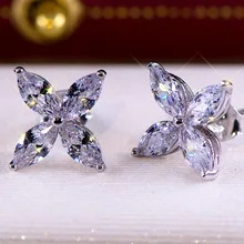 Очаровательные женские цветочные серьги AAAAA Cz Настоящее серебро 925 пробы свадебные серьги-гвоздики для женщин Свадебные вечерние ювелирные изделия