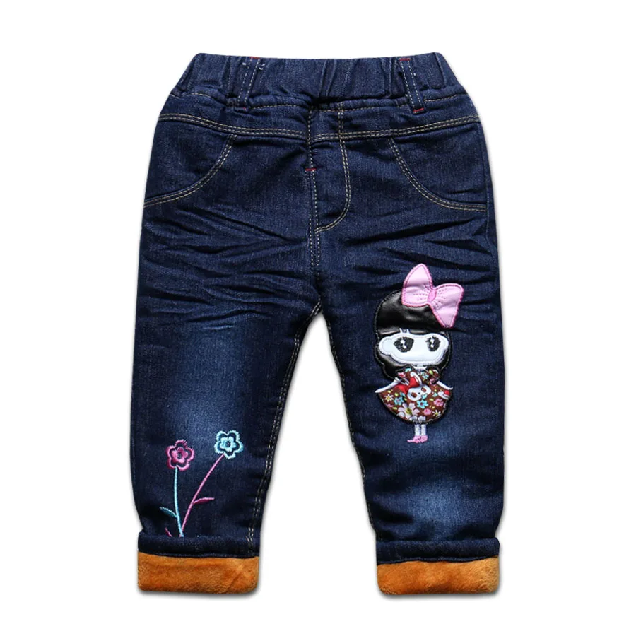 Распродажа, детская одежда зимние джинсы для девочек детские джинсовые брюки с рисунком утепленные штаны для маленьких девочек, джинсы От 0 до 4 лет