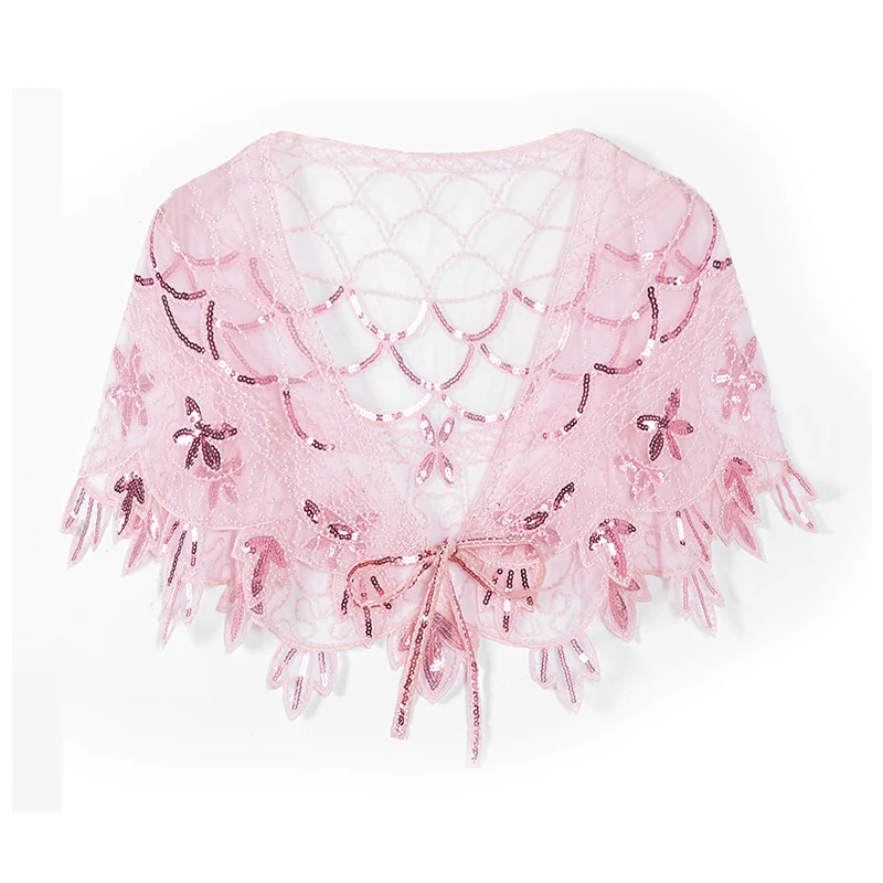 Pink Shawl 1920s шаль в винтажном стиле обертывание s Gatsby вышитая бисером вечерняя накидка Свадебная шаль для вечерних платьев свадебное вечернее Болеро обертывание - Цвет: Pink Shawl