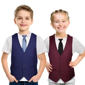 

Summer Children Fashion 3D T-shirt Boys Girls Fake Tie Holiday Party 3D Printed T shirt Kids Cool School uniforms Tshirts 4-12 Y