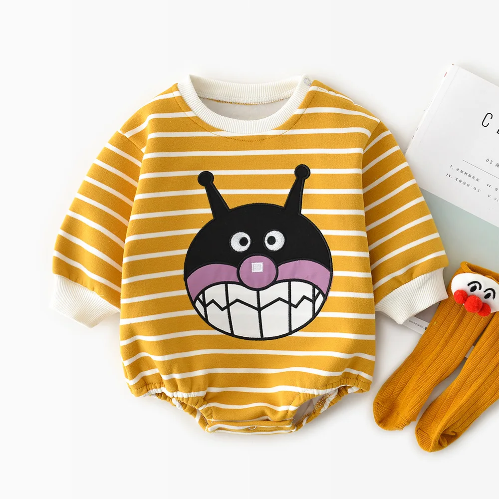 brushed Yellow Новое поступление одежды Осенняя детская одежда для скалолазания корейский красивый мультяшный полосатый Печатный длинный рукав шляпа - Цвет: brushed Yellow