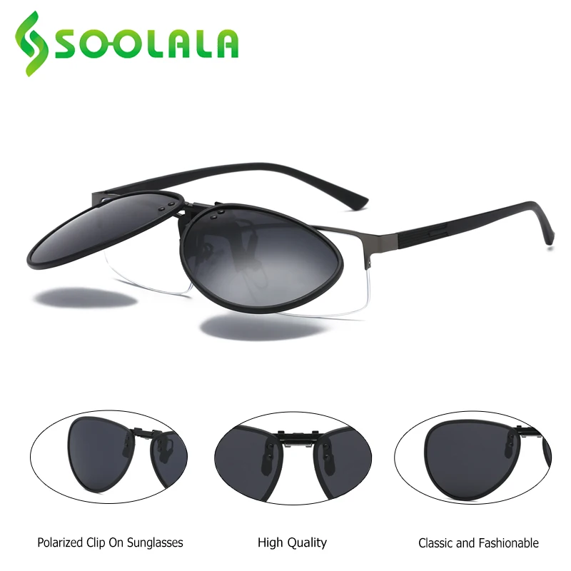 SOOLALA New TR90 Polarized Flip Up Clip on Sunglasses Lens For Men Women Night Vision Driving UV400 Eyeglasses