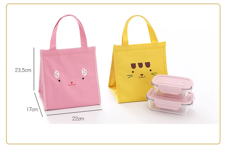YUECIMIE Thermo-Lunch-Tasche mit Klettverschluss für Damen, tragbare Tragetasche, isolierte Kühltaschen für Jungen, Mädchen, Kinder, Cartoon-Strand, Essen, Picknick-Tasche – Detail 6