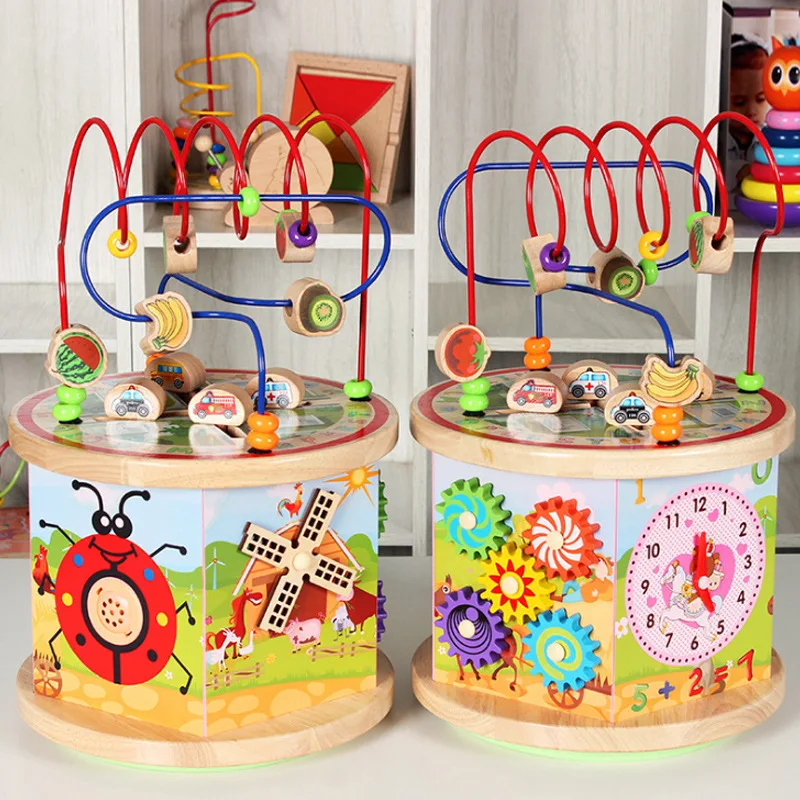 

Solid Wood Multi-functional Five Surface Bead-stringing Toy Treasure Chest Beaded Bracelet Children Early Childhood Educational