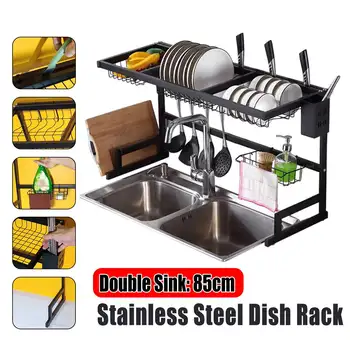 

65CM/85CM Metal Kitchen Shelf Organizer Dishes Drying Rack Over Sink Drain Rack Kitchen Storage Countertop Utensils Holder