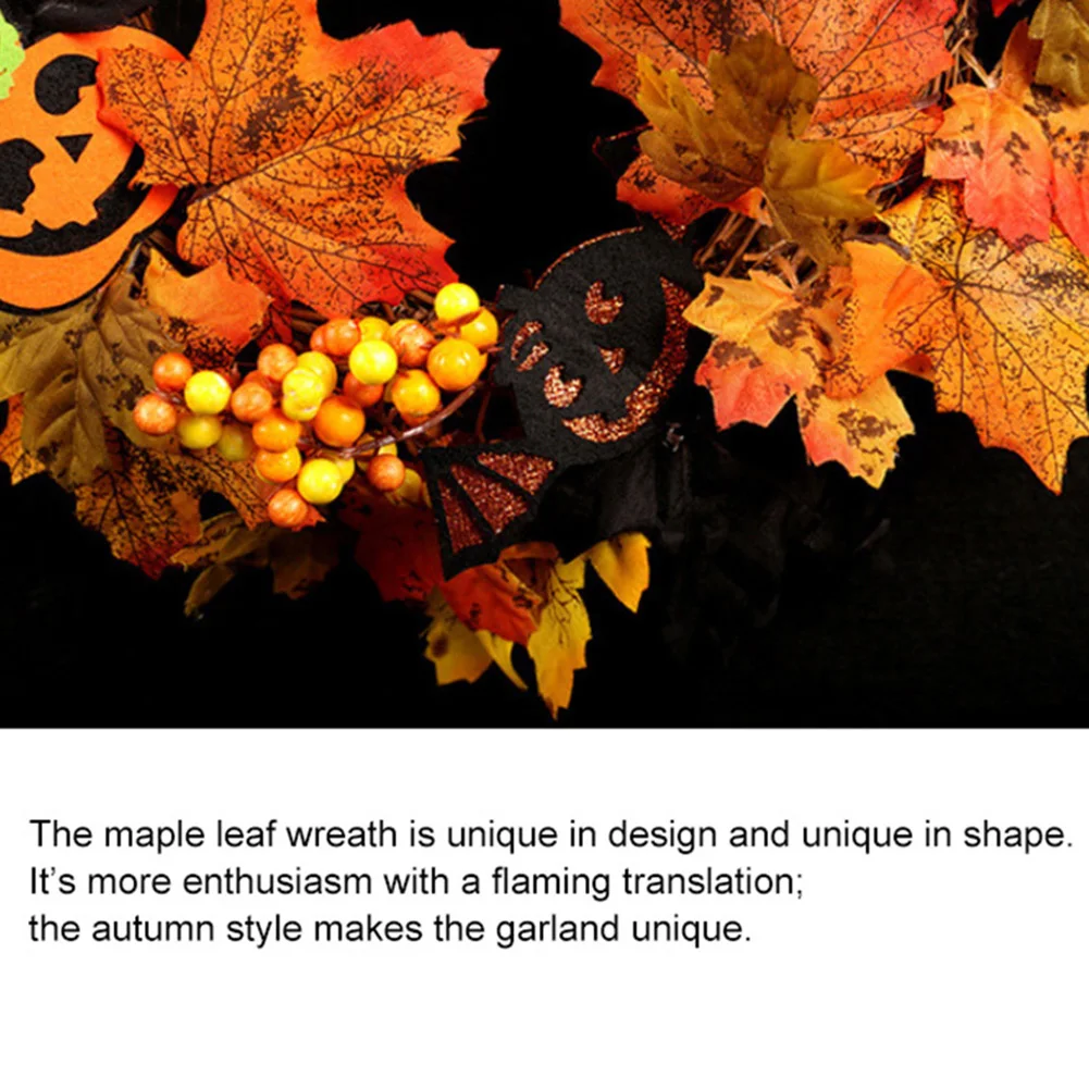 New Halloween Hanging Door Home Decoration Plastic Artificial Plant Garlands Pumpkin Maple Leaf Bat Berries Rattan Wreath