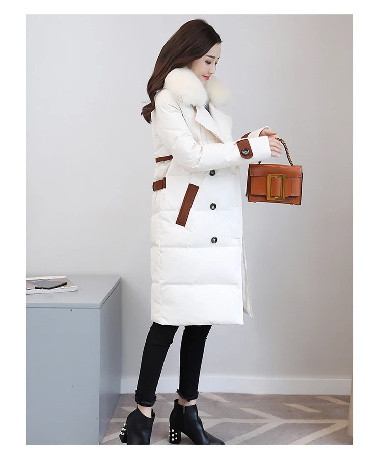 Женский пуховик, зима, стиль, средней длины, сплошной цвет, милый воротник из натурального меха, толстый, модный, корейский стиль, приталенный, Sl