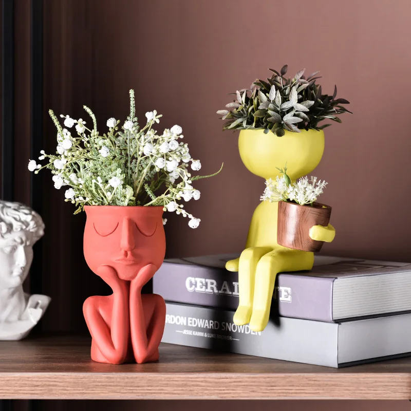 Скандинавские минималистичные керамические абстрактные вазы черный желтый человеческое лицо креативный дисплей комнаты Декоративные Figue форма головы ваза