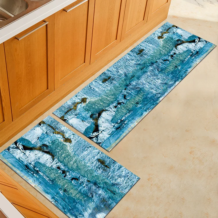 Oil Painting Style Kitchen Mat 3D Printed Soft Absorbent Non-slip Carpet Can Be Machine Washed Use For Corridors Bedroom
