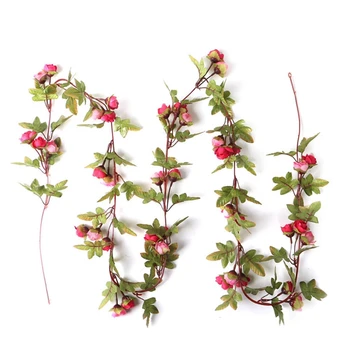 

220cm Long Artificial Rose Flowers Vine Autumn Cane Backdrop Decor Silk Fake Rattan Garland for Wedding Home Hotel Decoration