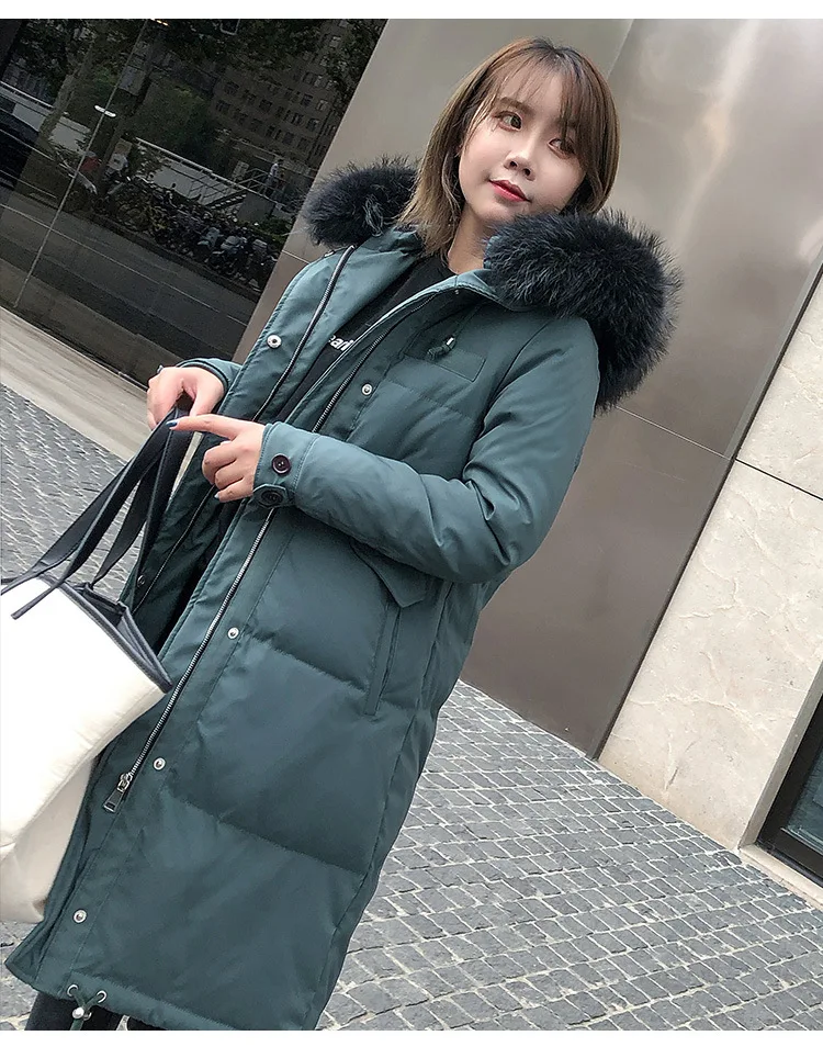 Tcyeek зимняя куртка на утином пуху для женщин, длинное пуховое пальто Женская куртка, одежда для женщин, большое теплое пальто с капюшоном из меха енота, Hiver LW1724