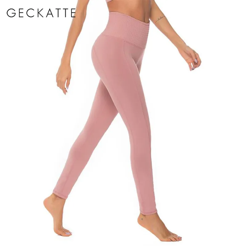 GECKATTE, розовые штаны для бега и фитнеса, женские эластичные леггинсы для тренировок и занятий спортом, женская одежда с высокой талией для активных занятий в тренажерном зале, новинка, леггинсы