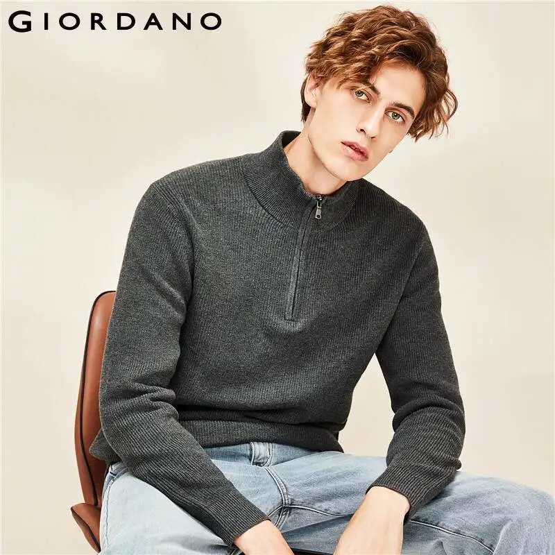 Giordano-suéteres con cremallera para Hombre, suéter de cuello de maqueta con media solapa, 12 agujas de tejer, puños acanalados, dobladillo, 01050805