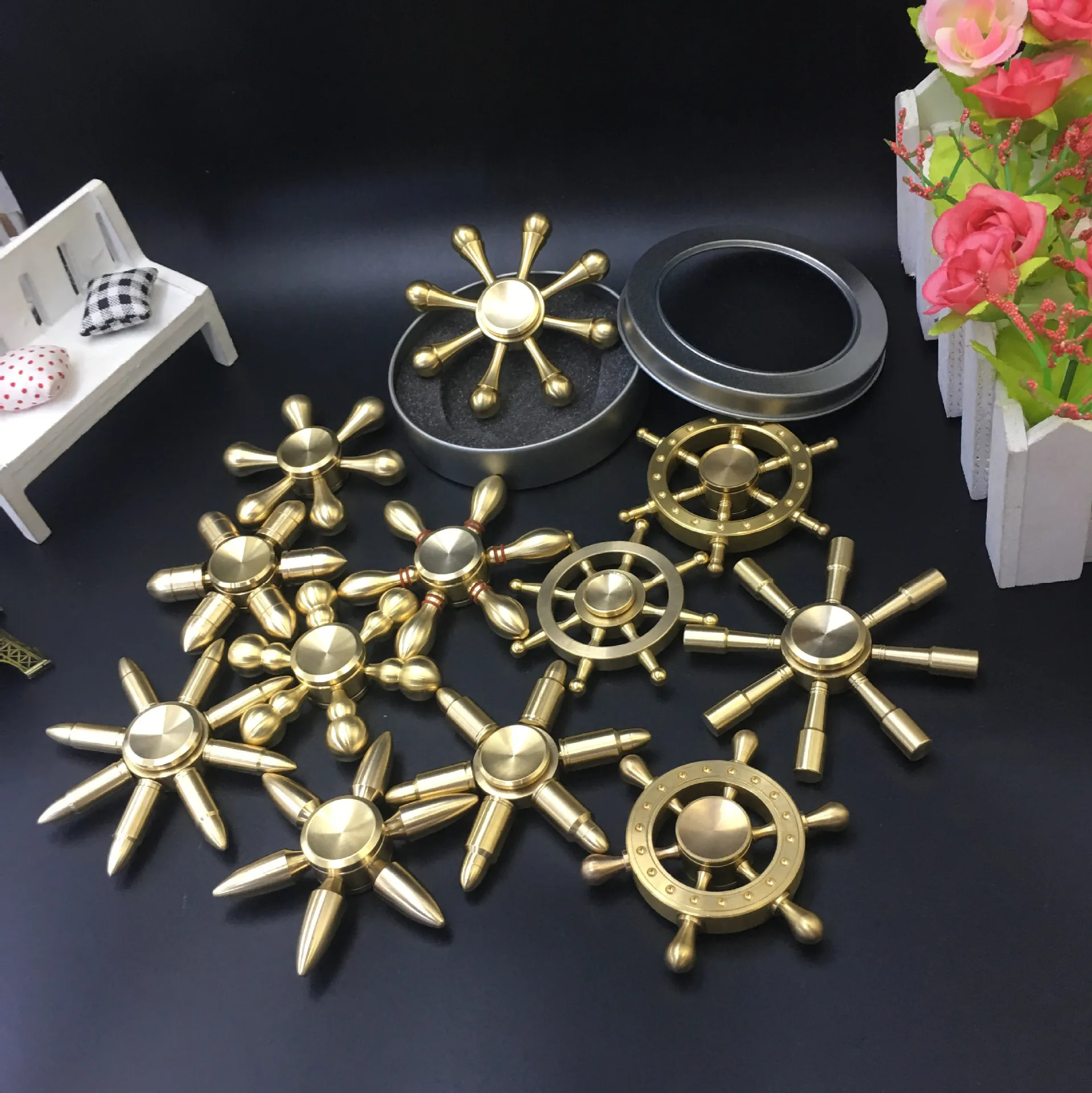 Fine Copper Series Bullets Six-Arm Jingang Adult Decompression Superhuman Toy Colorful Finger Fingertip EDC Spinner