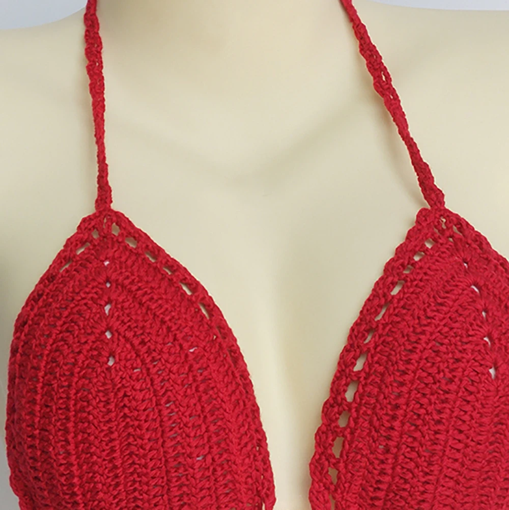 Цельные бикини купальник Mujer крючком красный верх купальника Knit Sexy Бикини Для женщин купальный бюстгальтер большой женский купальный костюм S-XL - Цвет: red top