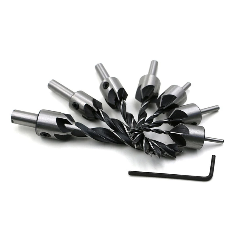 

Citop 7pcs/set HSS 5 Flute Countersink Drills Bit Set With Wrench Carpentry Reamer Chamfer 3-8mm Chamfering Woodworking Tools