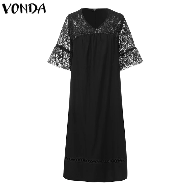 VONDA летнее платье, женское повседневное кружевное Хлопковое платье с коротким рукавом размера плюс, сексуальный праздничный сарафан, женское богемное платье Vestidos S-5XL