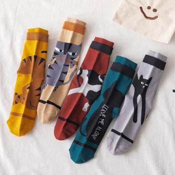 

Cute Cat Women Socks Harajuku Cotton Long Socks Girls Autumn Print Funny Socks Ankle Female Dress Calcetines