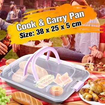 

Portable Rectangular Baking Tray Nonstick Carbon Steel Baking Pan Cake Bread Pizza Baking Pan Cake Tools Baking Tools With Lid