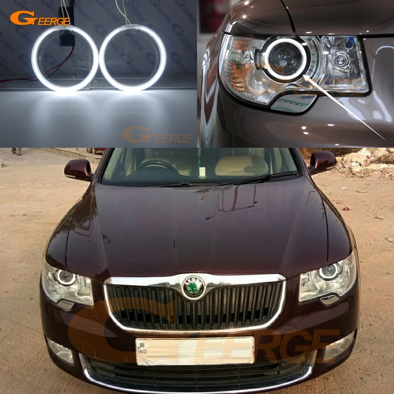 para Skoda Superb 2009 2010 2011 2020 Pré Facelift Excelente Ultra Brilhante Ccfl Anjo Olho Kit Auréola Anéis 2 ii b6 3t 2008