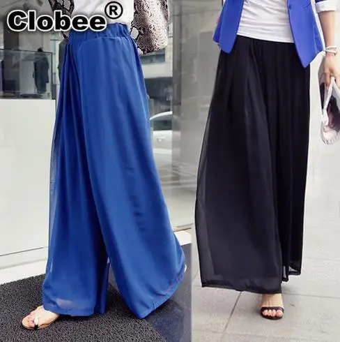 

2019 Summer Women High Waist Wide Leg Baggy Chiffon Pants Ethnic Beach Side Split Trousers Ladies Office Work Palazzo Pants D940