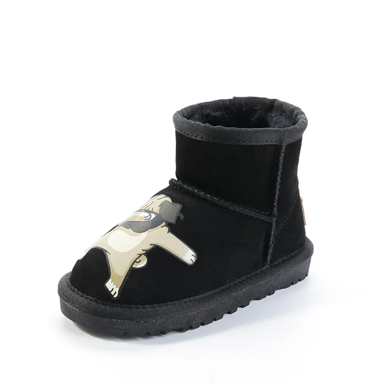 Black dog Dolakids/новые плюшевые ботинки для малышей с героями мультфильмов модные детские зимние сапоги, обувь для мальчиков и девочек, зимняя обувь для детей от 1 до 16 лет, Детские ботильоны - Цвет: Black dog