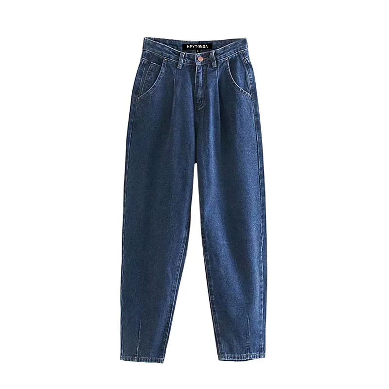 Винтажные стильные штаны-шаровары с высокой талией, джинсы с эффектом потертости для женщин, модные джинсовые штаны с карманами на молнии и дротиками - Цвет: Синий