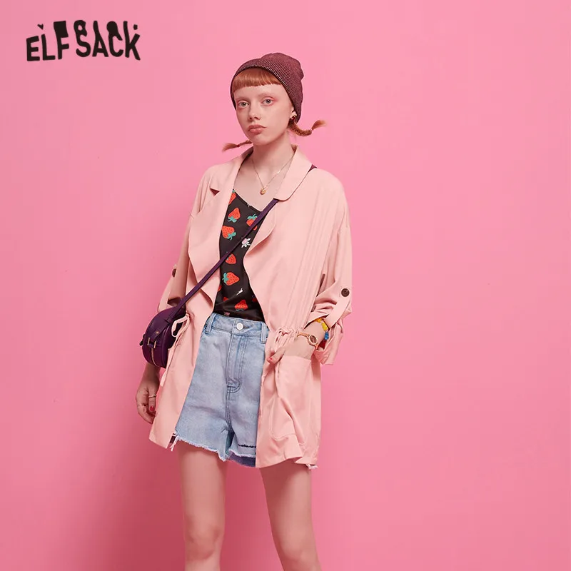 ELFSACK розовое однотонное повседневное пальто с карманами для женщин осень 2019