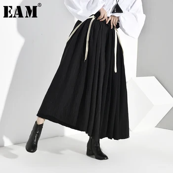 

[EAM] High Elastic Black Burr Pleated Strapless Temperament Half-body Skirt Women Fashion Tide New Spring Autumn 2020 LA9230