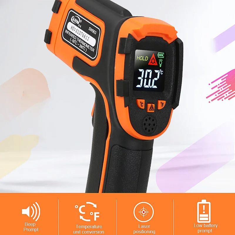 50~390°C Handheld Non-Contact IR Infrared Thermometer Digital Pyrometer Laser Outdoor Celsius Thermometers Meter Imager