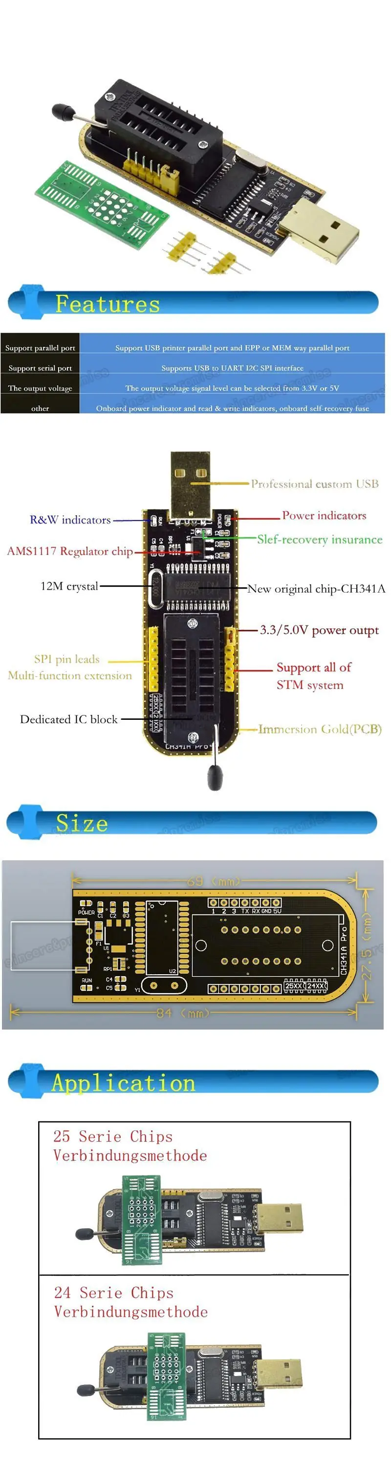 TZT CH341A 24 25 серии EEPROM флэш-память биос USB программист модуль+ SOIC8 SOP8 тестовый зажим для EEPROM 93CXX/25CXX/24CXX