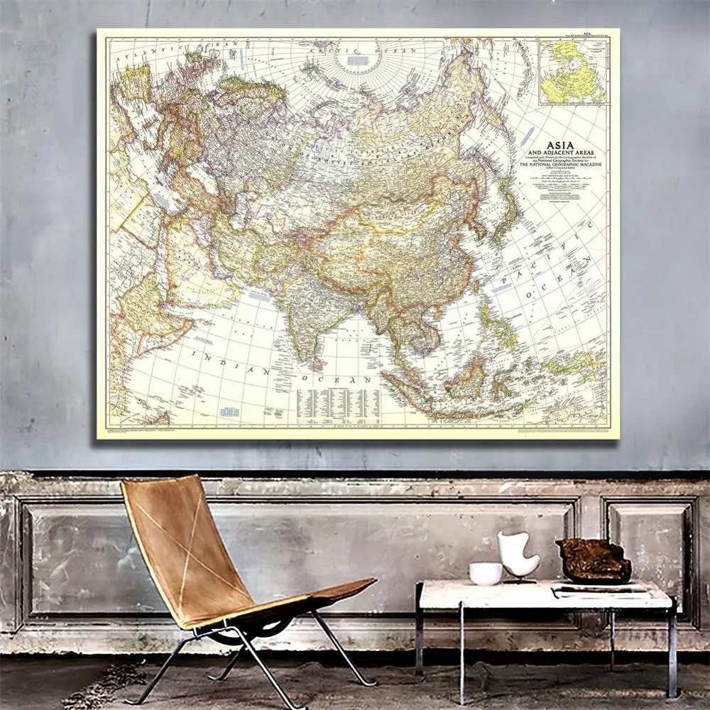 

A1 Size HD Spray Painting Fine Canvas 1951 Edition Wall Map of Asia And Adjacent Areas For History And Geographic Research