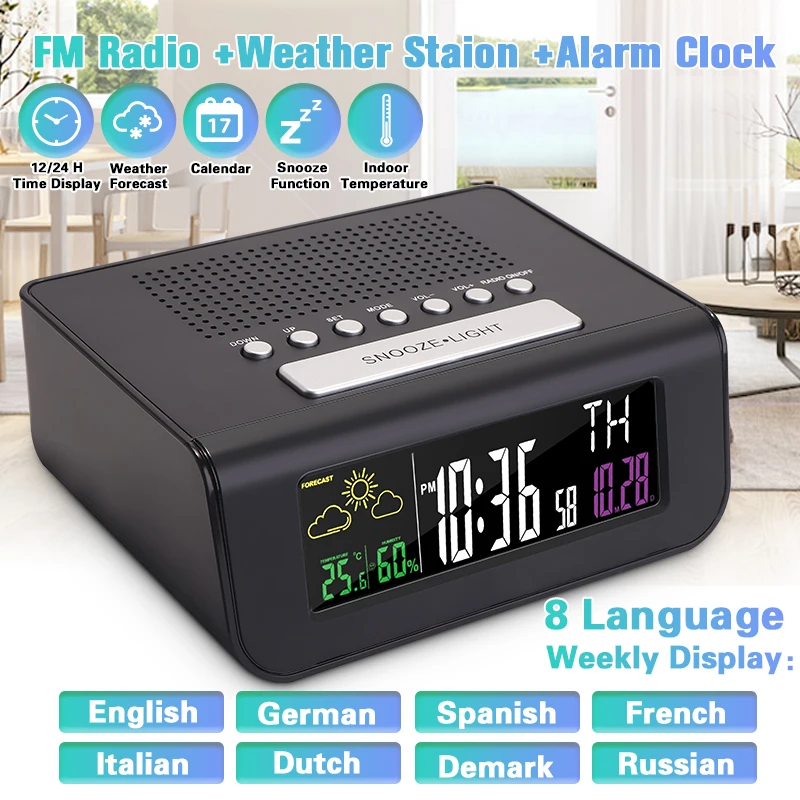 Digoo беспроводной цифровой будильник с датчиком прогноза погоды и сна FM радио