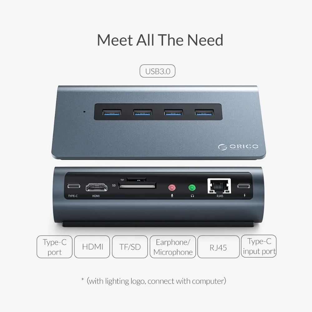 ORICO usb type C концентратор для Мульти USB 3,0 HDMI 4K RJ45 аудио TF SD PD Порт OTG адаптер док-станция USB разветвитель для MacBook Pro huawei