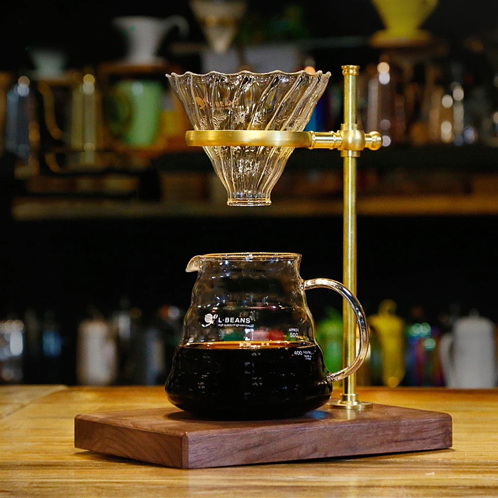 Wood &Copper Manual Pour Over Drip Coffee Tea Filter Dripper Stand Rack