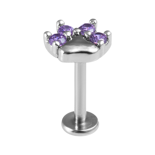 Paw Labret Monroe Lip Ring Bar Stud Zircon Internally Threaded 16G Tragus Helix Ear Cartilage Piercing Earring Body Jewelry