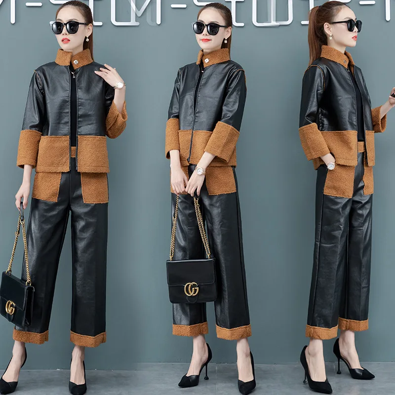 

2019 New Style WOMEN'S Dress Autumn And Winter Two-Piece Pants Joint Cropped Jacket Loose Pants Trousers Casual Fashion WOMEN'S