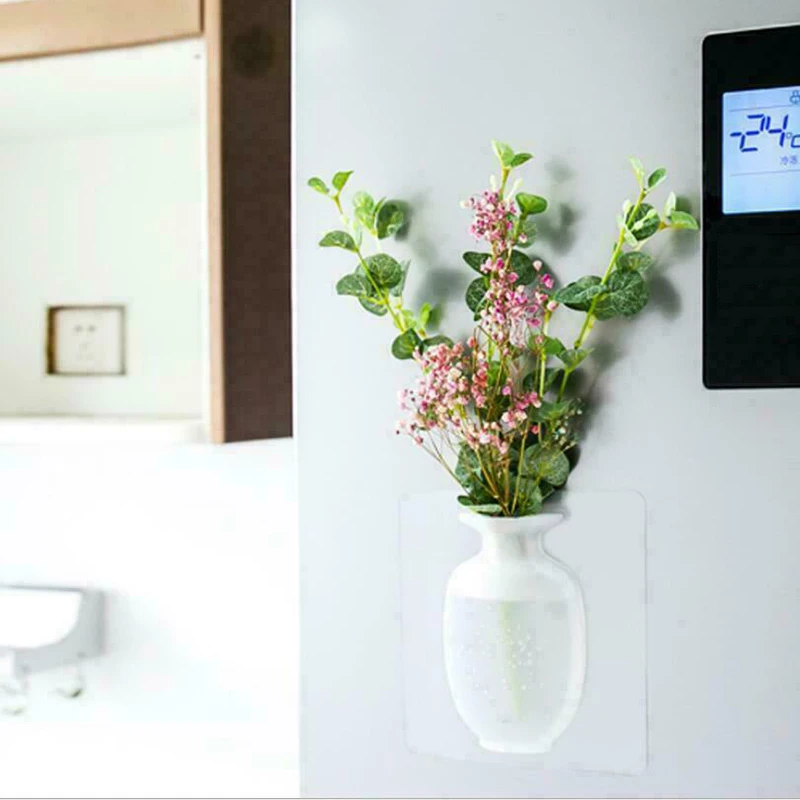 Wall Hanging Vase Rubber Silicone Sticky Flower Container Floret Bottle Decor