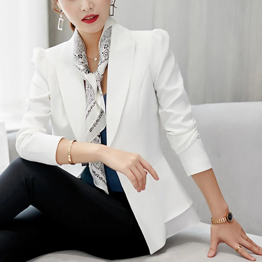 Женский блейзер длинный Mouwen однотонный на одной пуговице с рюшами Zoom Блейзер Jas