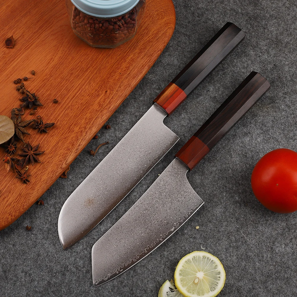 

Octagonal Ebony Handle VG10 Core Damascus Steel Blade Kitchen Professional Slicing Cooking EDC Tool Knife
