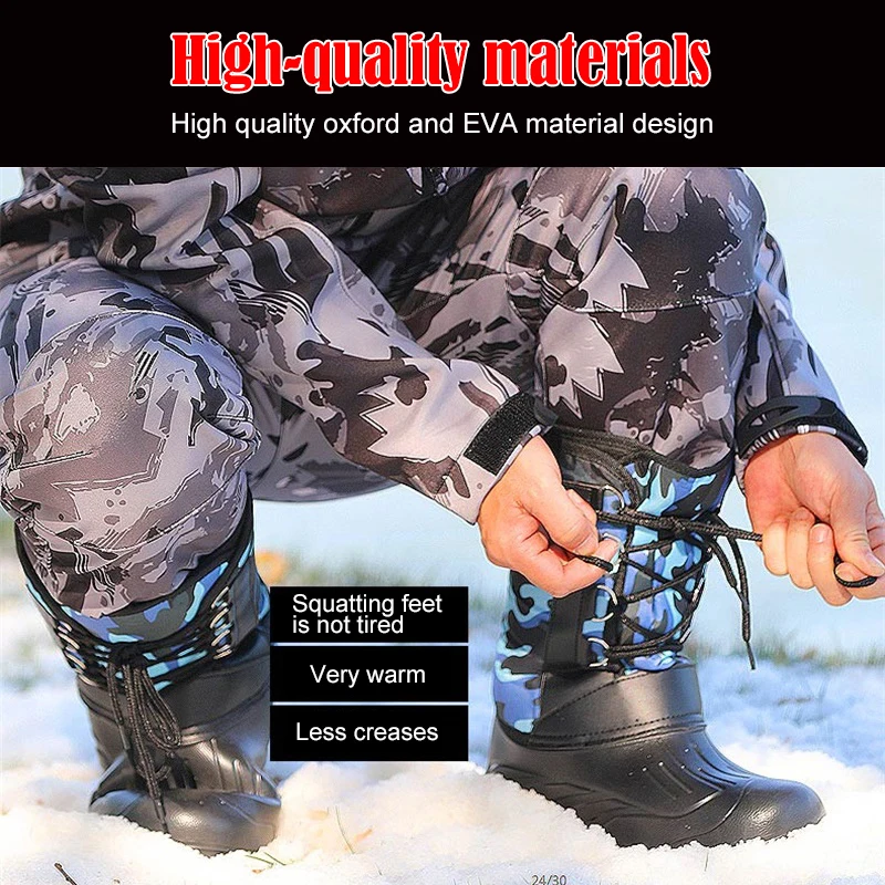 winter Fishing shoes waterproof Wading Fishing Rubber boots Non-slip Plus velvet Keep warm outdoor product fishing waders shoes