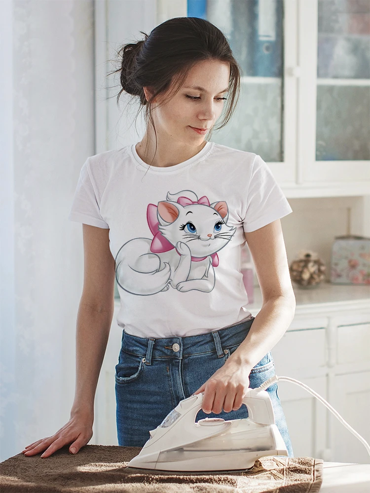 Ropa Aesthetic Disney Home Casual Clothes Cute Marie Cat Women's Tee Shirt  The Aristocats Cartoon Short Sleeve Tops Tees Basic - T-shirts - AliExpress