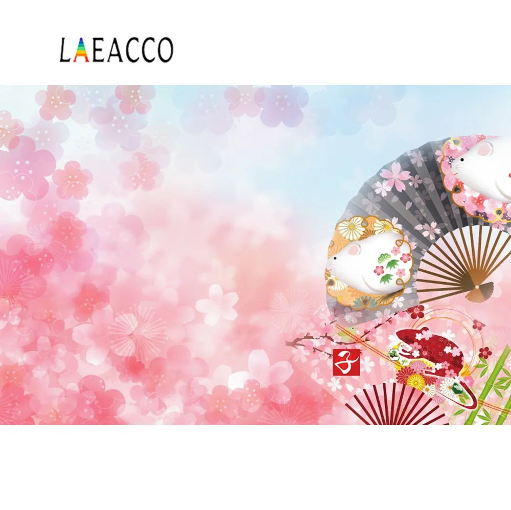 

Laeacco Happy Japanese New Year Of Mouse Pink Flower Pattern Party Baby Photography Background Photo Backdrop Photo Studio